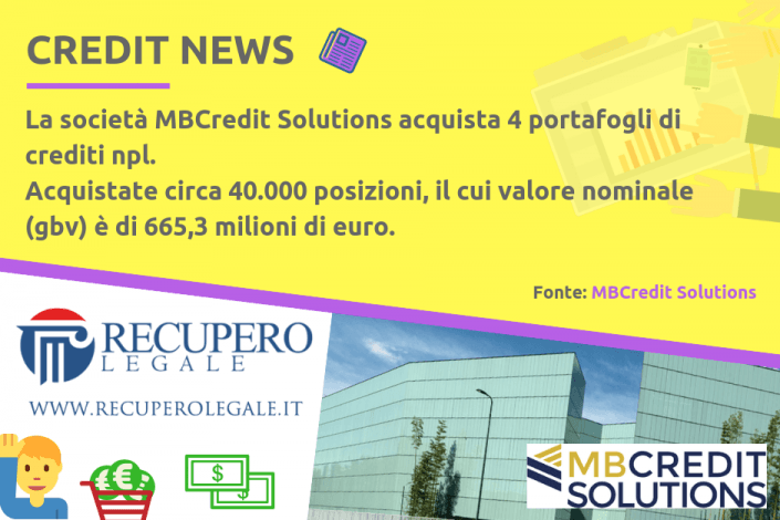 MBCredit Solutions acquista 4 portafogli npl